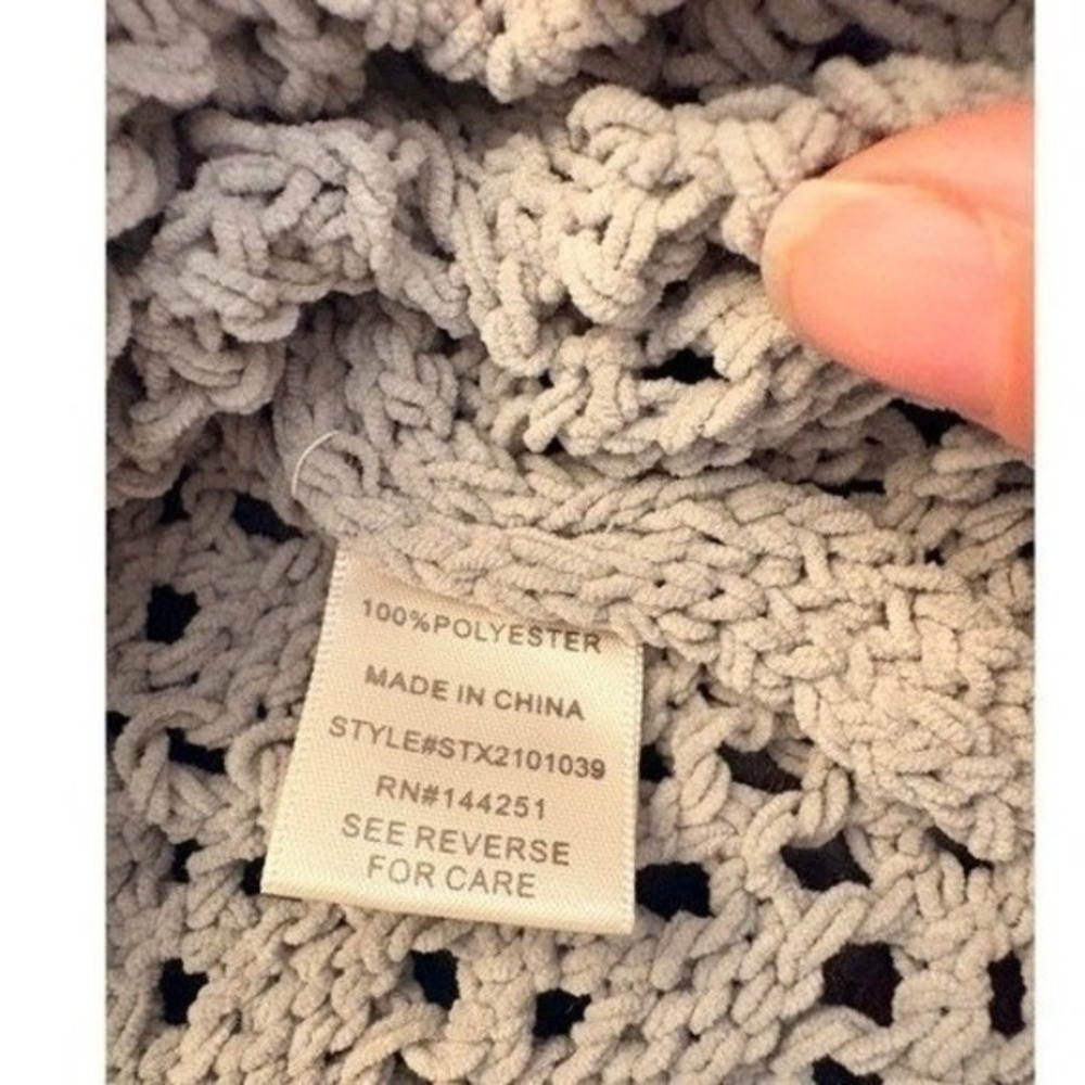 Nicole Miller Artelier Crochet Knit Button Front Grey Cardigan Boho Chic large - Picture 10 of 15